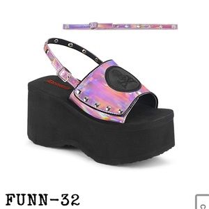 Funn 32 pink hologram Demonia platform sandals